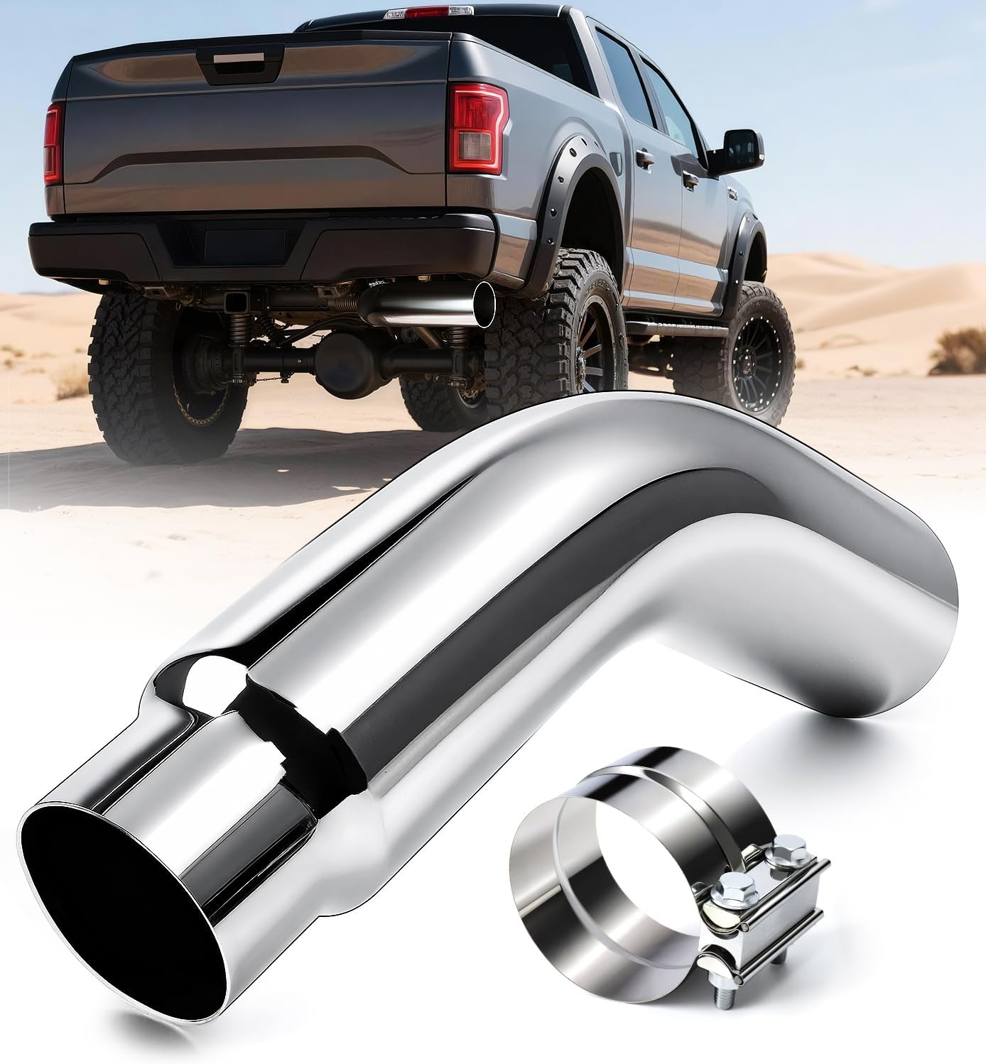 4 to 6 Inch Exhaust Elbow Tips with 4" Clamp, Chrome Polished Diesel Elbow Exhaust Tip for Pickups Trucks Cars Replacement Exhaust Pipes