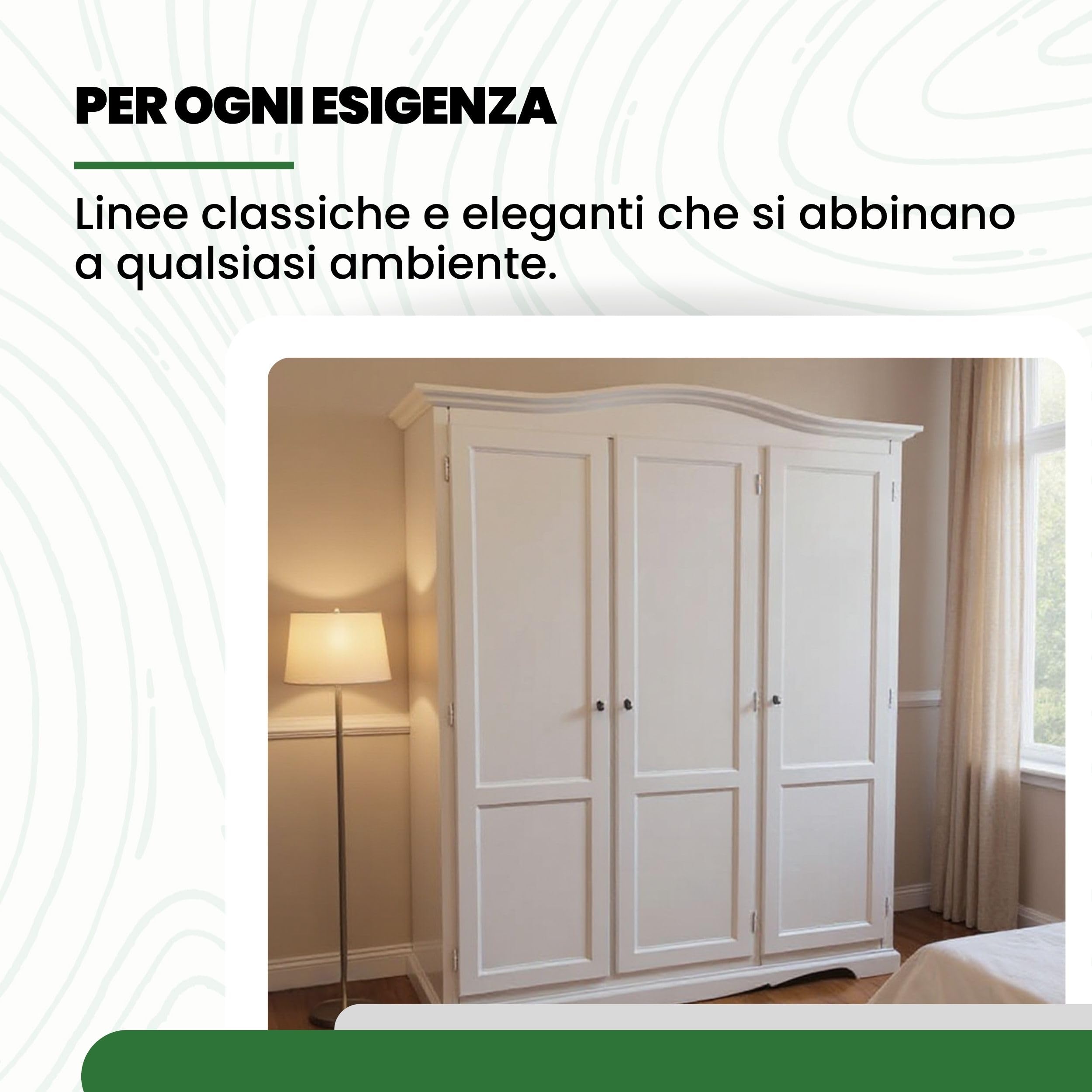 Mar.c.a. Design - Armadio in Legno Massello Arte Povera 158x56x197 cm - 3 Ante con Cappello Gendarme Tondo - Made in Italy
