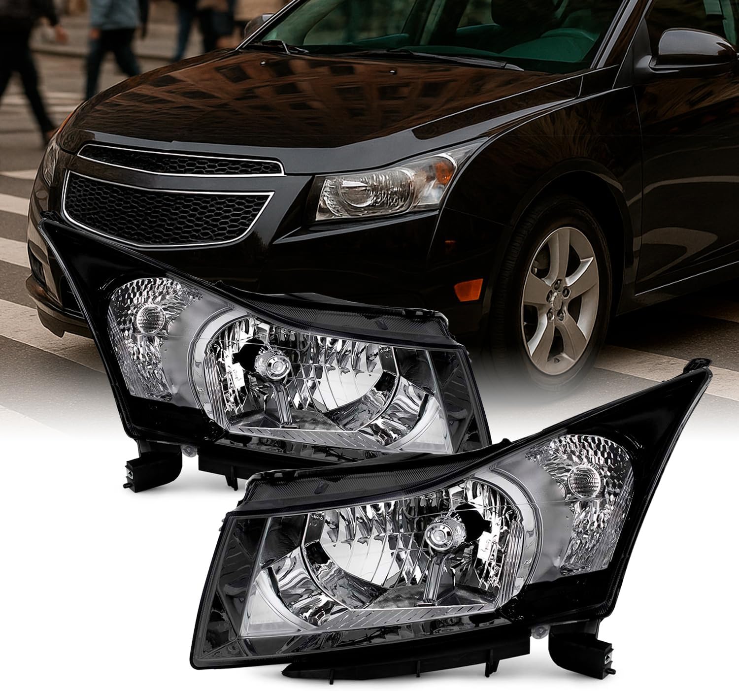 AKKON - For 2011 2012 2013 2014 2015 Chevy Cruze Clear Headlights Driver + Passenger Side Replacement