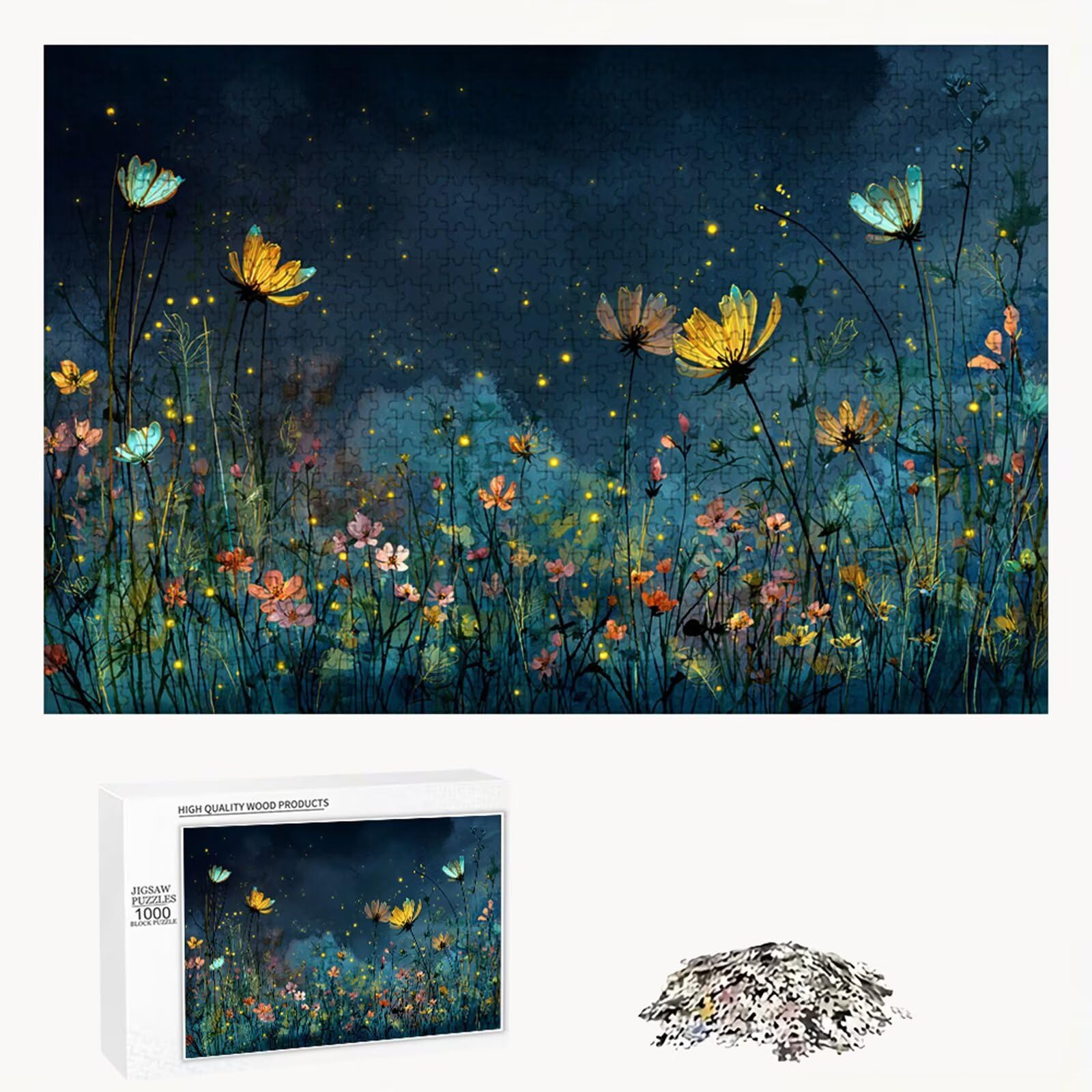 Puzzle 2000 sztuk - Kwiat i Nocny widok - Trwałe drewniane puzzle z literami na odwrocie - 75 x 105 cm - Kreatywne hobby bez kurzu - Artykuł kolekcjonerski i 14 lat w ponad P3#392