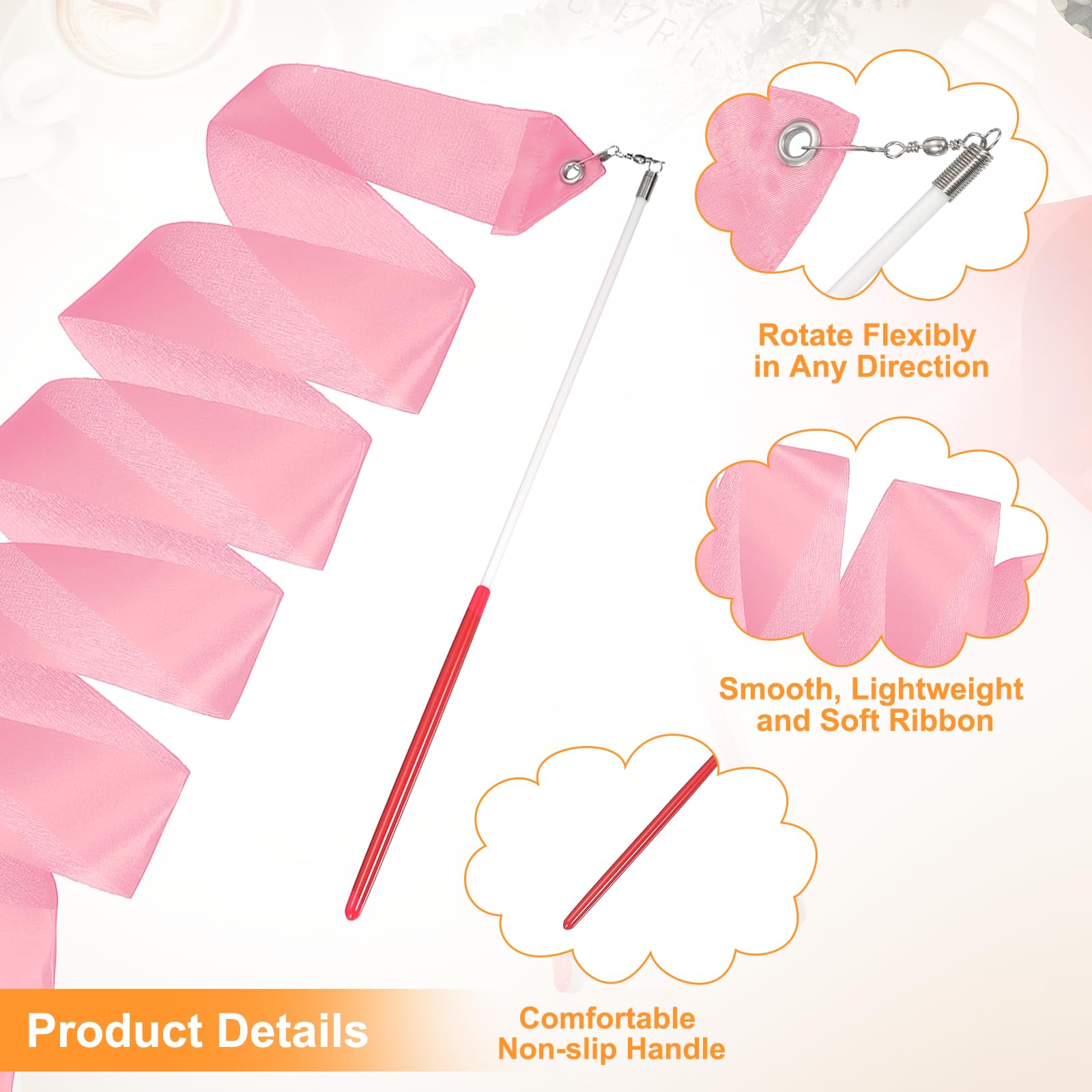 QUARKZMAN 2 Cintas De Baile De 78.7 Pulgadas Cintas De Gimnasia Rítmica Varita para Bailar Giratoria Cintas De Baile para Entrenamiento De Gimnasia Artística Rosa Brillante
