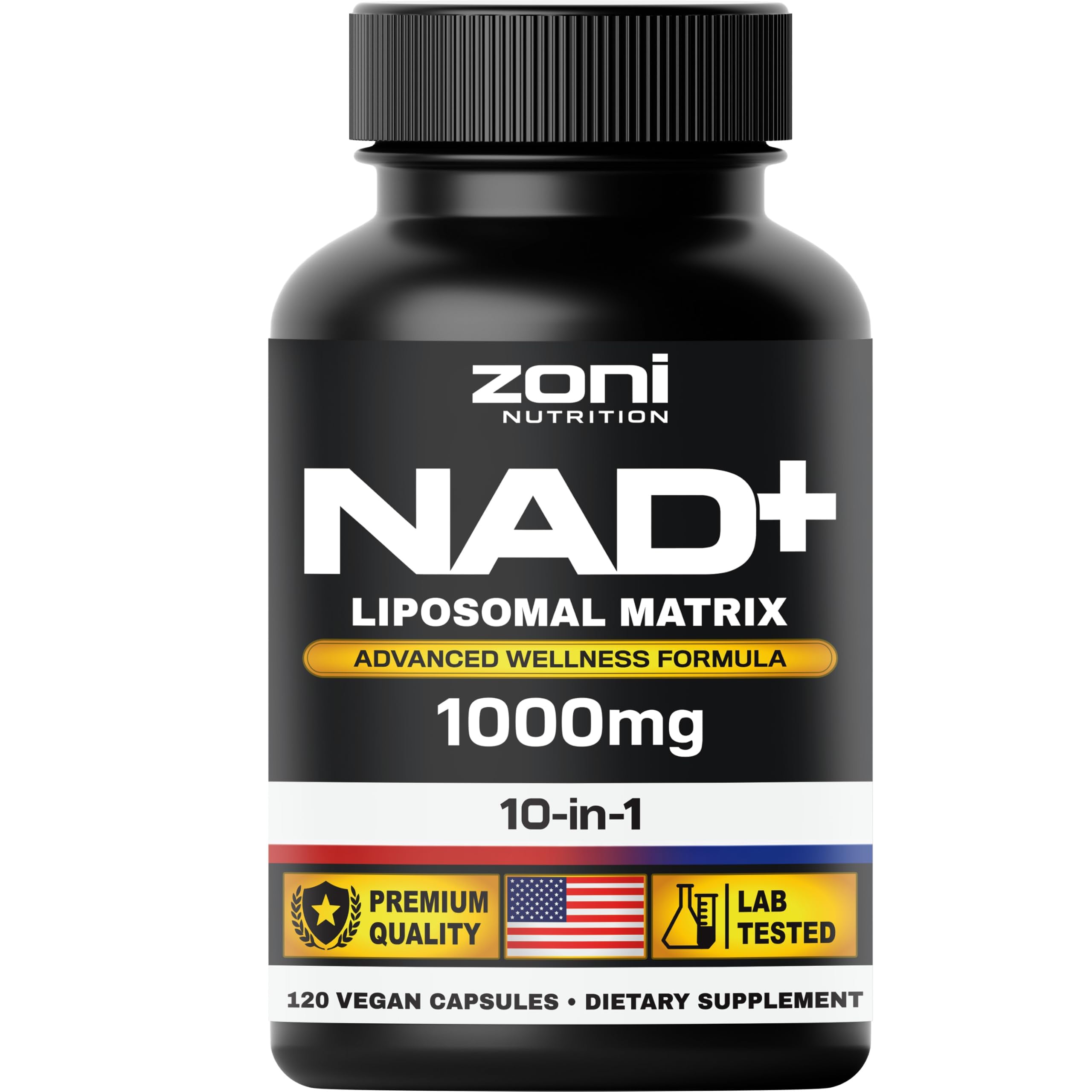 NAD Supplement Liposomal 1000mg with Trans-Resveratrol, Complete 10-in-1 NMN Alternative, Liposomal NAD Supplement for Cellular Energy, Healthy Aging, TMG, Apigenin, PQQ & B Vitamins Men, Women