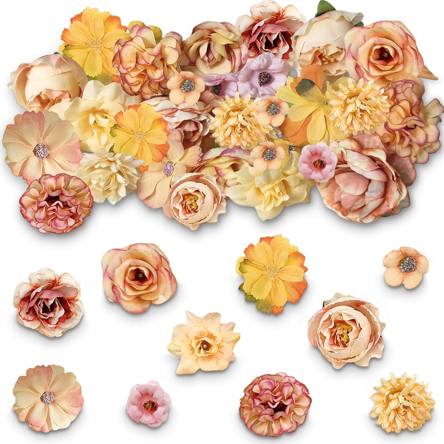 CHAOTEMAI 20 PCS Artificial Flowers, Reusable and Easy to Store, Home Decoration, Many Kinds Realistic Flowers Heads for Hanging Planter Home Wedding Porch Window Indoor Decor (Orange)