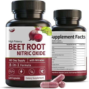 120 Counts Beet Root Capsules | with L-Arginine,L-Citrulline CoQ10, Turmeric, Hawthorn Berry | Nitric Oxide Supplement | 60 Days Supply
