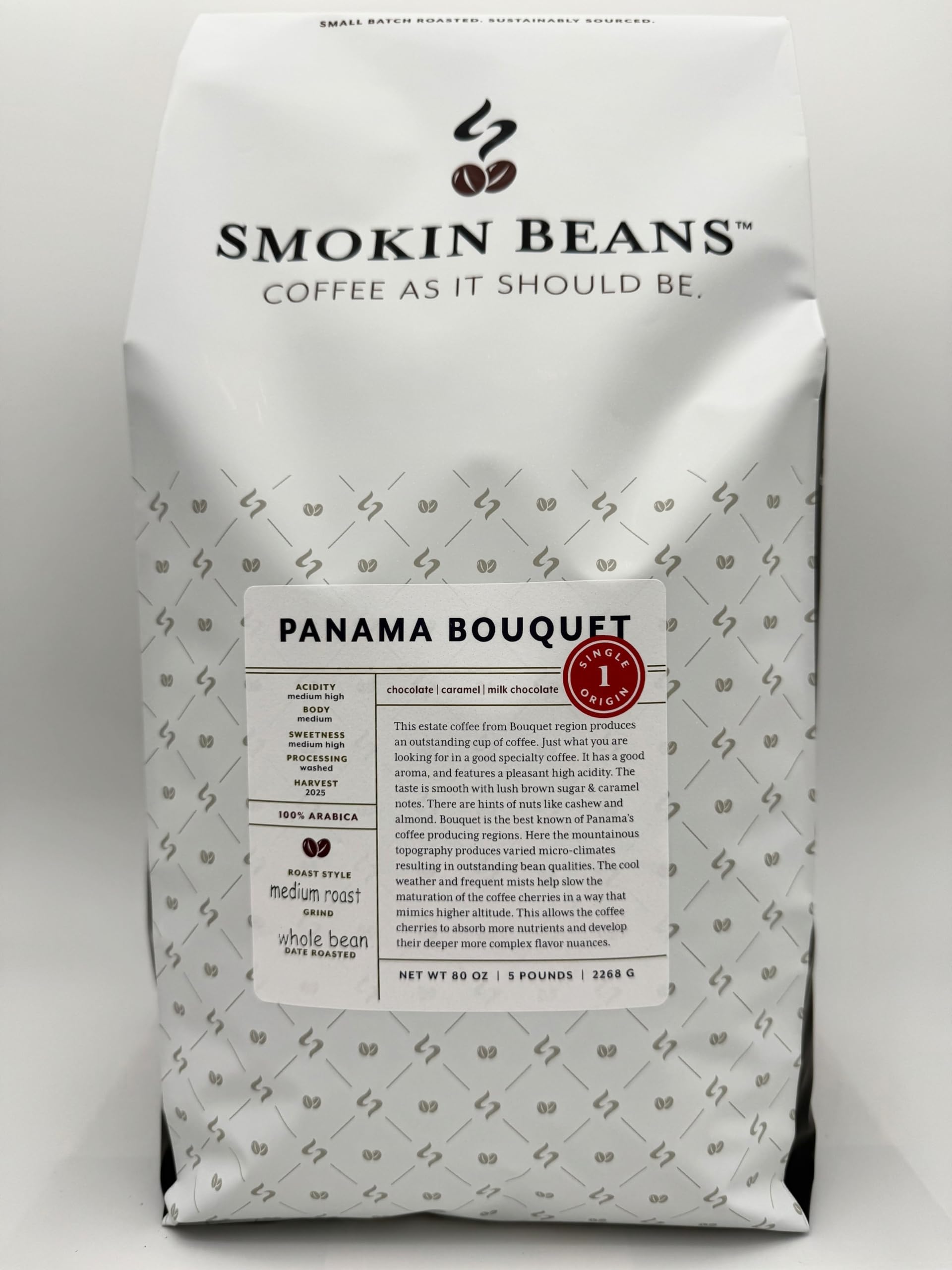 Smokin Beans Panama Bouquet Whole Bean Medium Roast Arabica Coffee 5-Lb 1ct