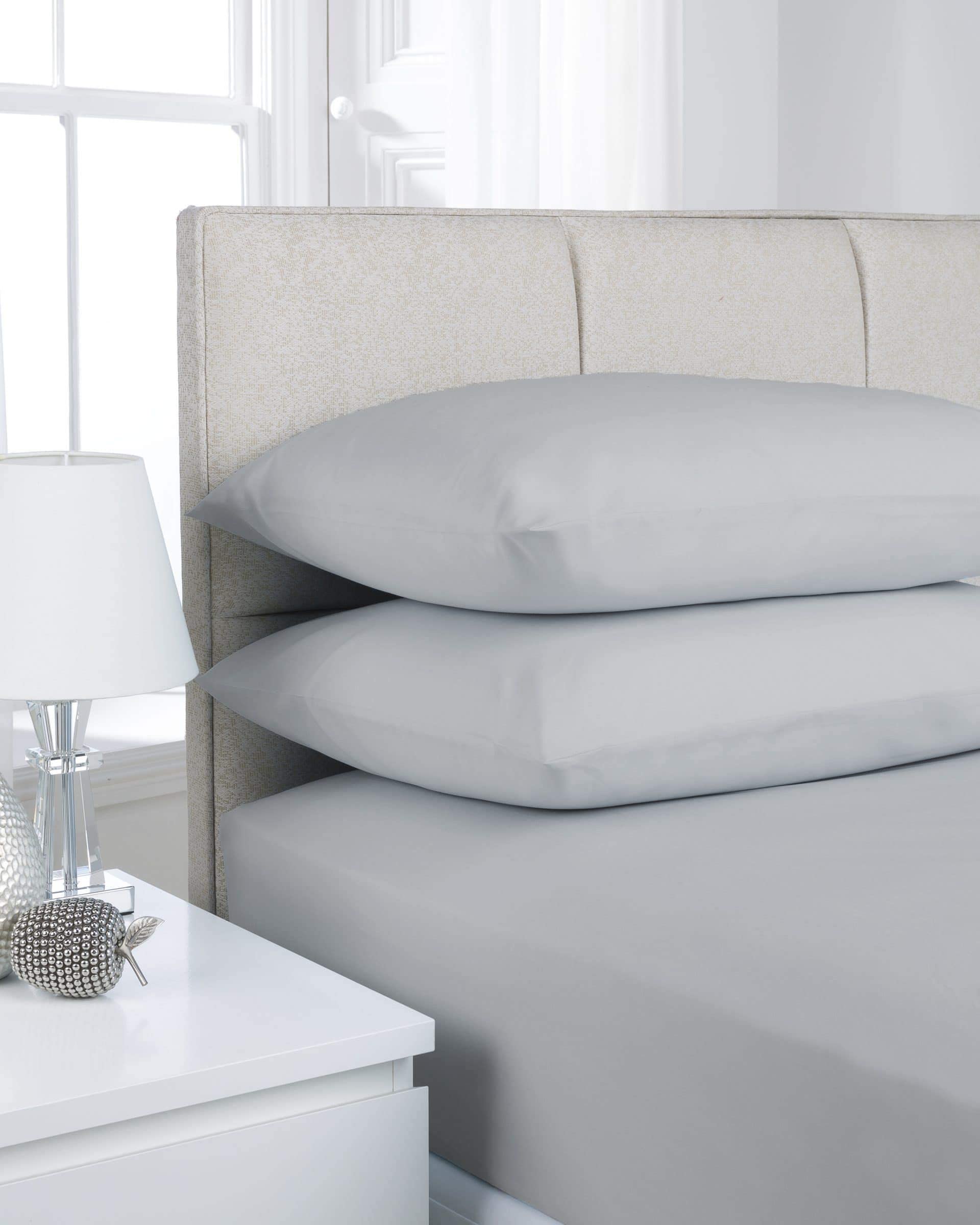 Roy Textile Ltd Premium Pack of 4 Housewife Pillowcase | Pillow Covers | Polycotton Plain Dyed Housewife Bedding Pillowcases (Silver)