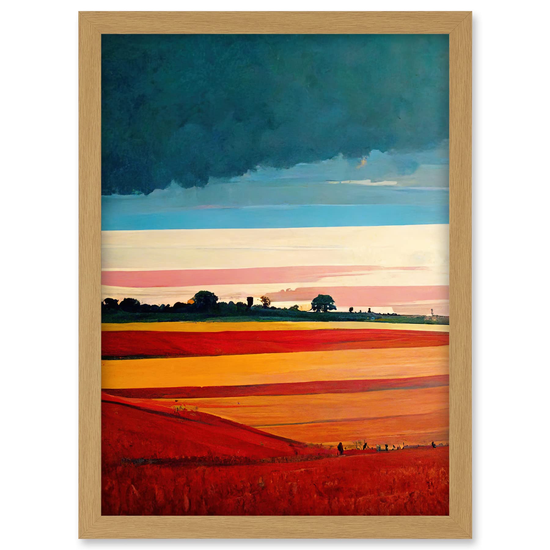 Doppelganger33 LTD Colourful Modern Countryside Landscape Multicoloured Artwork Framed A3 Wall Art Print