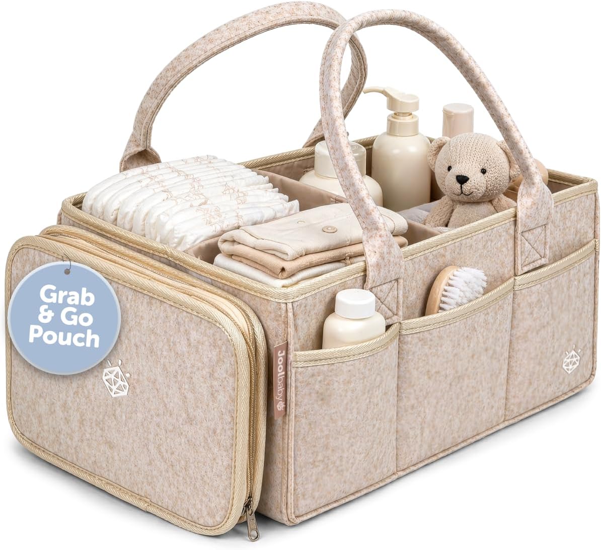 Jool Baby Tag-Along Diaper Caddy – Nursery Storage Organizer for Newborn Essentials – Lightweight & Portable, Large Capacity (Oatmeal)
