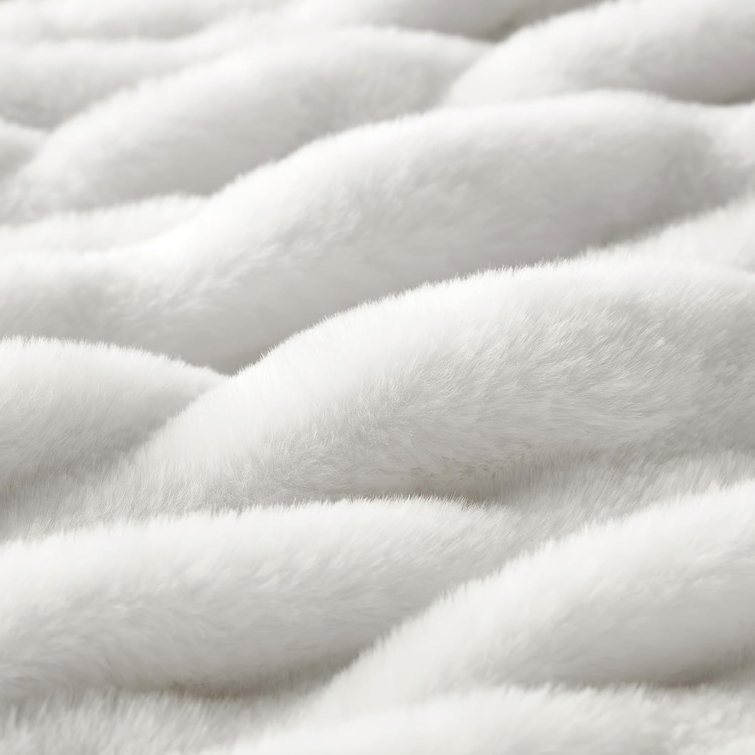 WDCOZY Ruched Faux Fur Throw Blanket Soft Cozy Fluffy Luxurious Blankets Couch Bed Sofa Chair Home Decor Warm Furry Fall Winter Plush Rabbit Fur Bubble Blanket 50" x 60", Ivory Cream White - Image 3