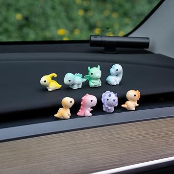 Rislobx Dinosaur Car Dashboard Decorations, 8PCS Cute Dinosaur Rearview Mirror Decor, Fun Car Interior Ornament Accessories