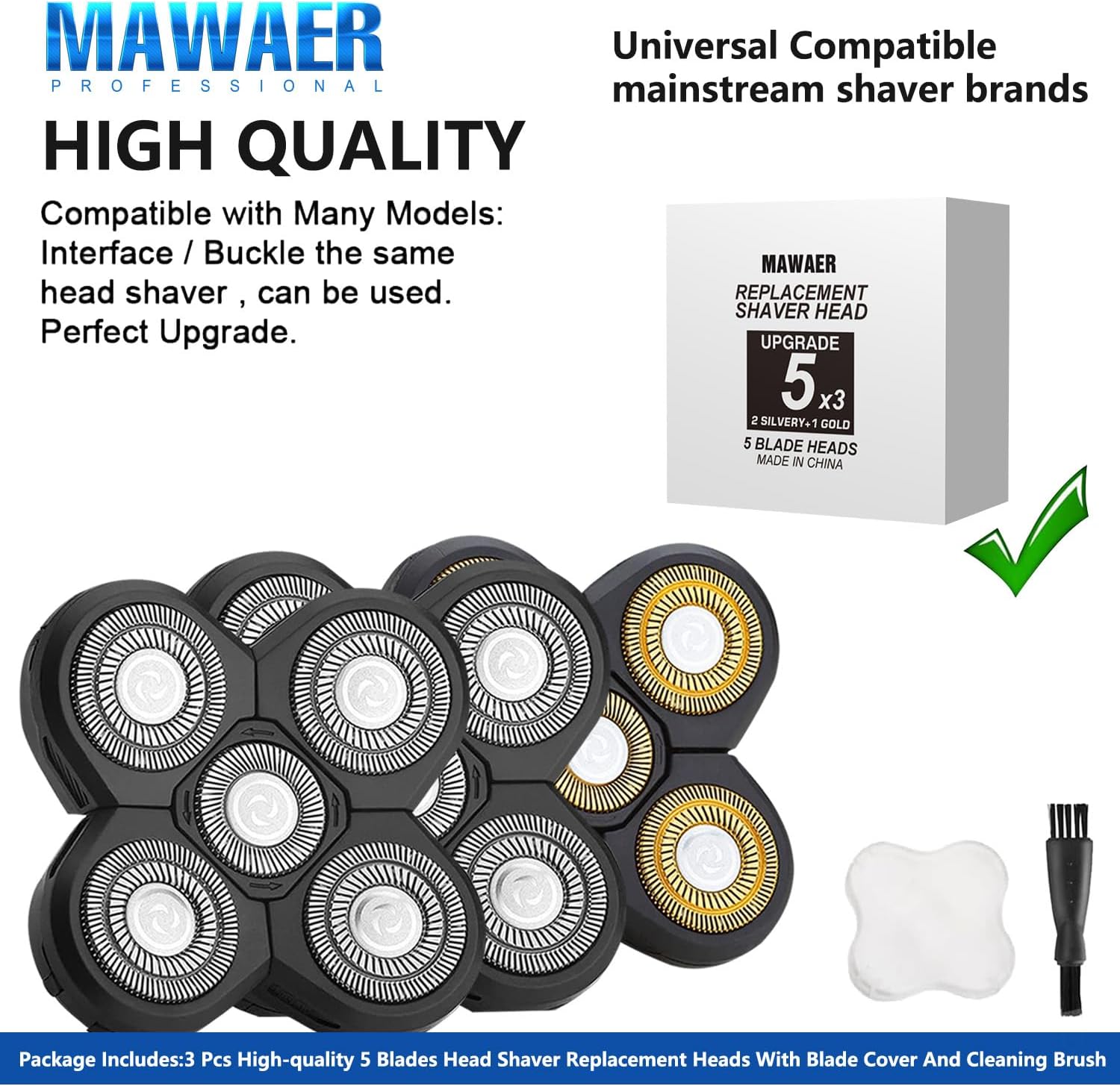 3PCS Universal 5 Blades for FREEBIRD FREEDOM GROOMING Head Shaver Replacement heads