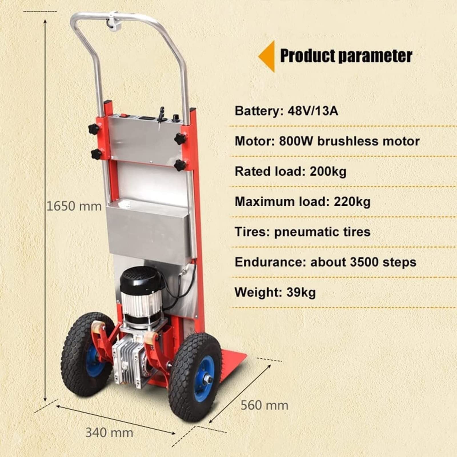 Carrello a mano per montascale elettrico con capacità di 200 kg, carrello a mano elettrico a mano che risparmia manodopera, carrello conveniente e a risparmio di manodopera, batteria staccab