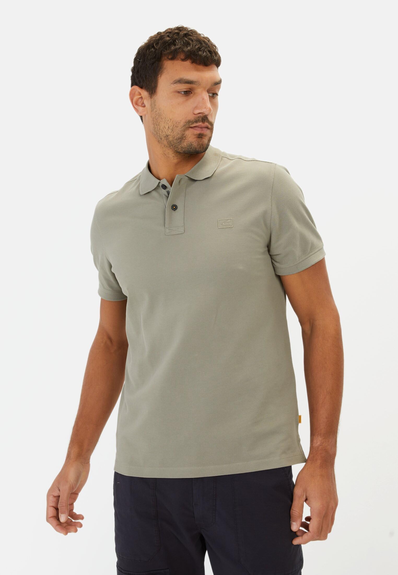 camel active Męska koszulka polo z rękawami do łokci z czystej bawełny, khaki, XXL