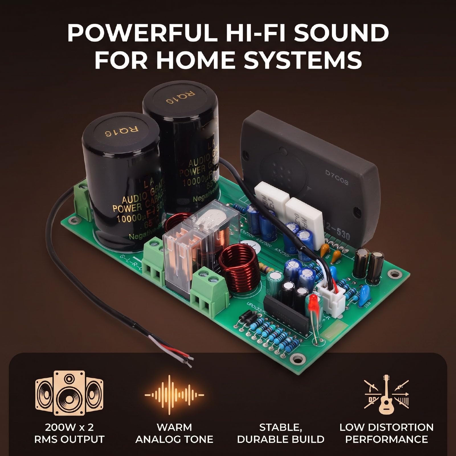 Tonysa Carte Amplificateur à Couche épaisse 200 W X 2, Alimentation Isolée AC 120 V-264 V à 12 500 MA, avec Protection Contre la Surchauffe pour Systèmes HiFi et karaoké Domestiques