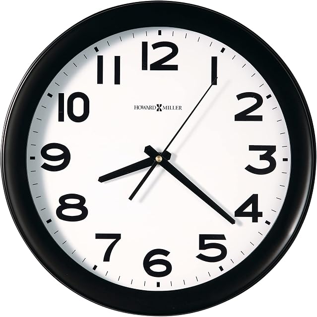 Howard Miller Kenwick Horloge murale 625-485 – Boîtier noir, design rond classique de 13,5 pouces, cadran blanc, verre optique cristal, décoration maison moderne, mouvement à quartz