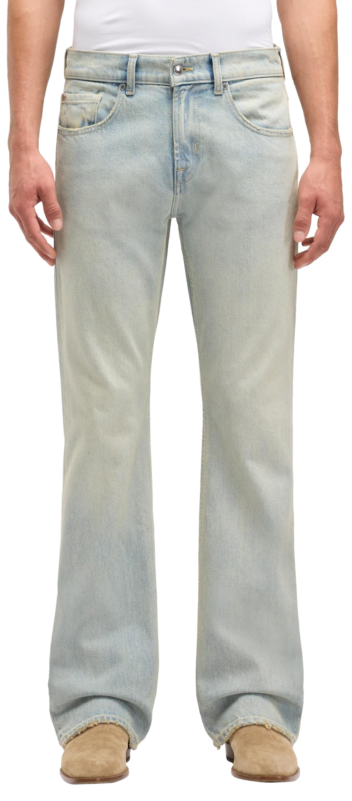 7 For All Mankind Men's Bootcut No Fear Jeans, Light Blue, 28, 28W
