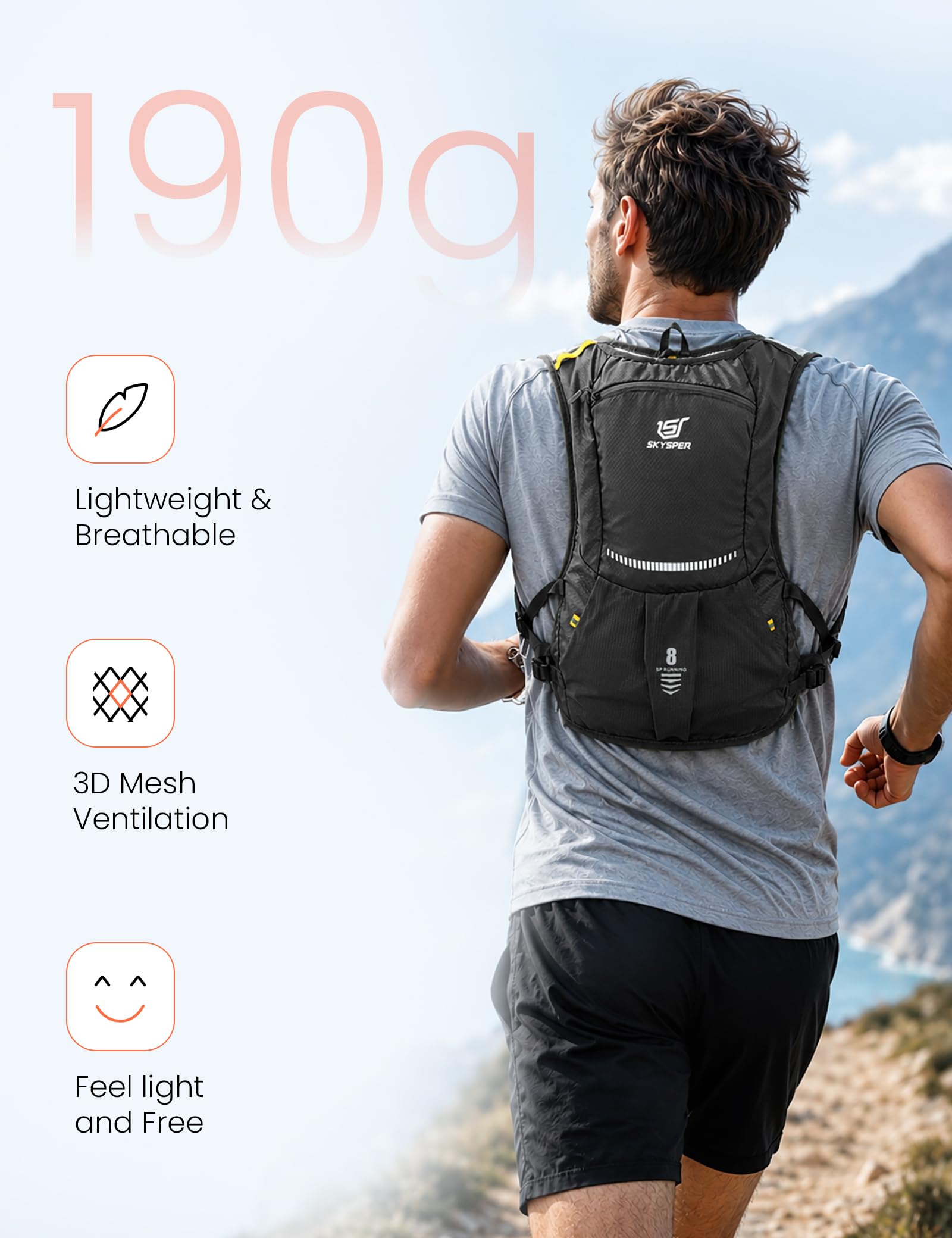 SKYSPER Chaleco de Hidratación Running 5L | Chaleco Ligero con Botella 500ML y Diseño Reflectante para Trail Maratón y Senderismo