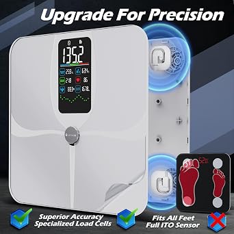 Lepulse Smart Scale for Body Weight with BMI Body Fat Muscle Mass, Weight Scale 4.68 Large Display with Trend, High Accurate 22 Body Composition Scale with Heart Rate, Bathroom Scale with App, White