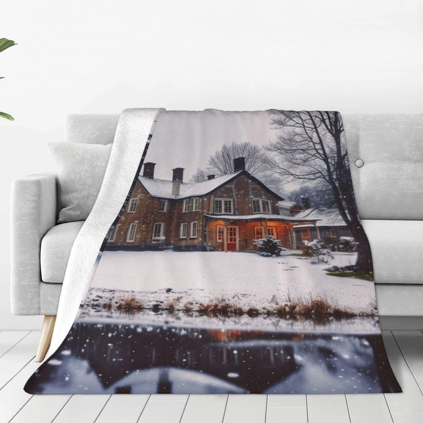 Winter Farmhouse Throw Blanket for Couch, Plush Fuzzy Soft Flannel Blankets and Throws for Sofa, 40"x30" Bed Blankets for Travel Camping Chair, All Season Warm Fleece Blanket