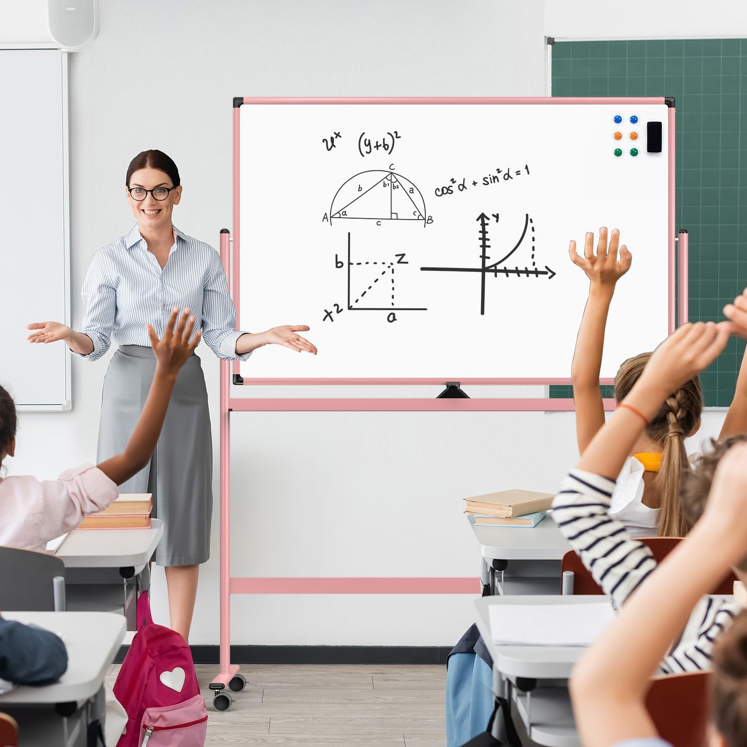 Large Dry-Erase Rolling Magnetic Whiteboard - 48 x 32 Inches Dry Erase Board with Stand Height Adjust Double Sides Mobile White Board Easel on Wheels with 25 Sheets Paper Pad Office, Home & Classroom