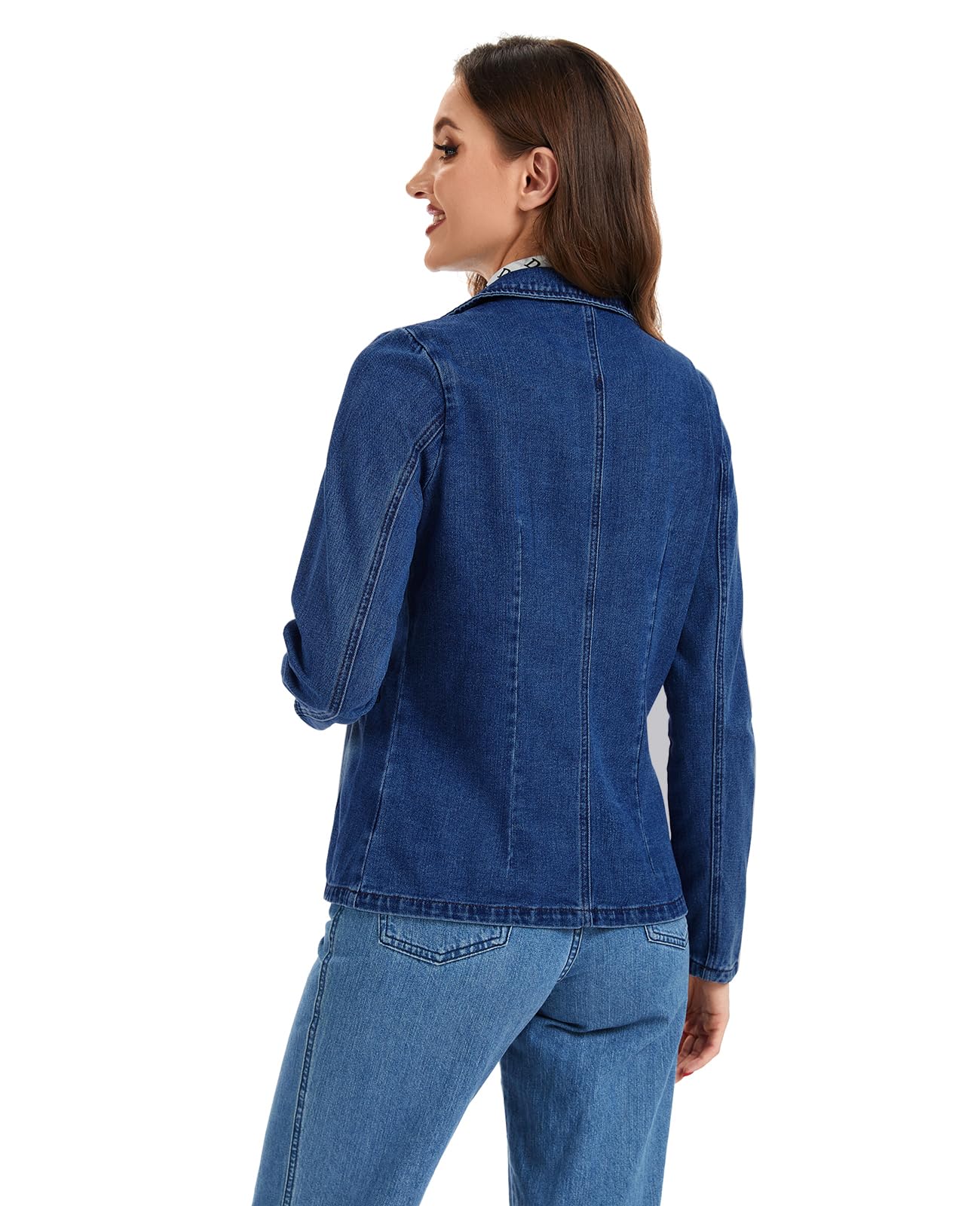 Blazer da donna in denim classico con risvolto tacca un bottone manica lunga slim ufficio denim giacca di jeans