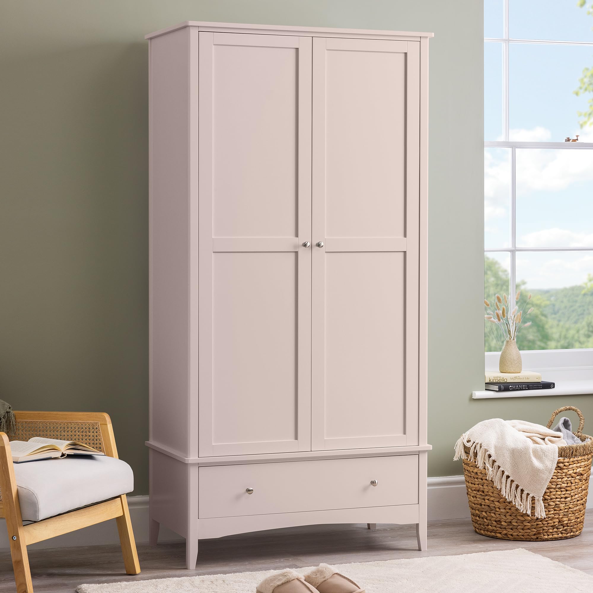 CHRISTOW Double Wardrobe, Clothes Rail & Drawer, Pink