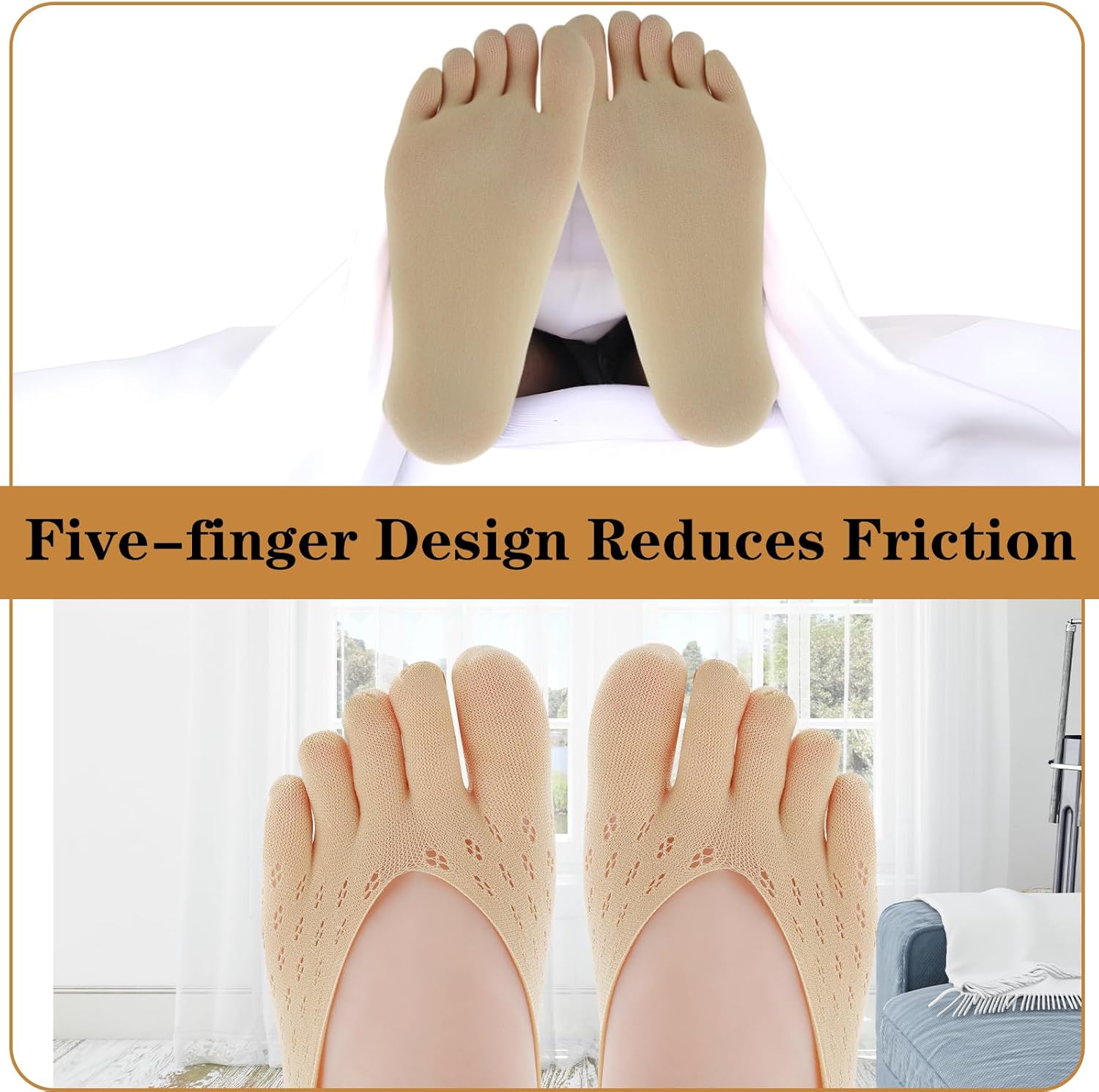 6 Pair Bunion Toe Alignment Relief Socks Orthopedic Compression Full Toe Sock No Show Low Cut Liner Five Finger Socks - Image 5