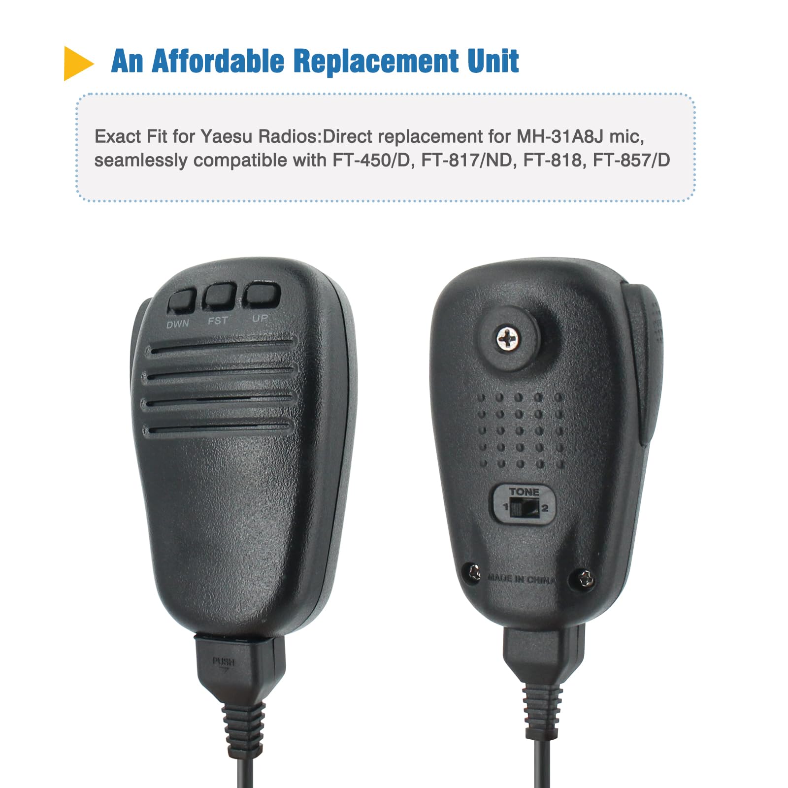 MH-31B8 Replacement Handheld Speaker Mic-Heavy-Duty 8-Pin Microphone Compatible for Yaesu FT-847 FT-2000 FTDX1200 FTDX3000 FTDX5000 Series Radios, Clear Sound & Durable Coiled Cord Radios - 2