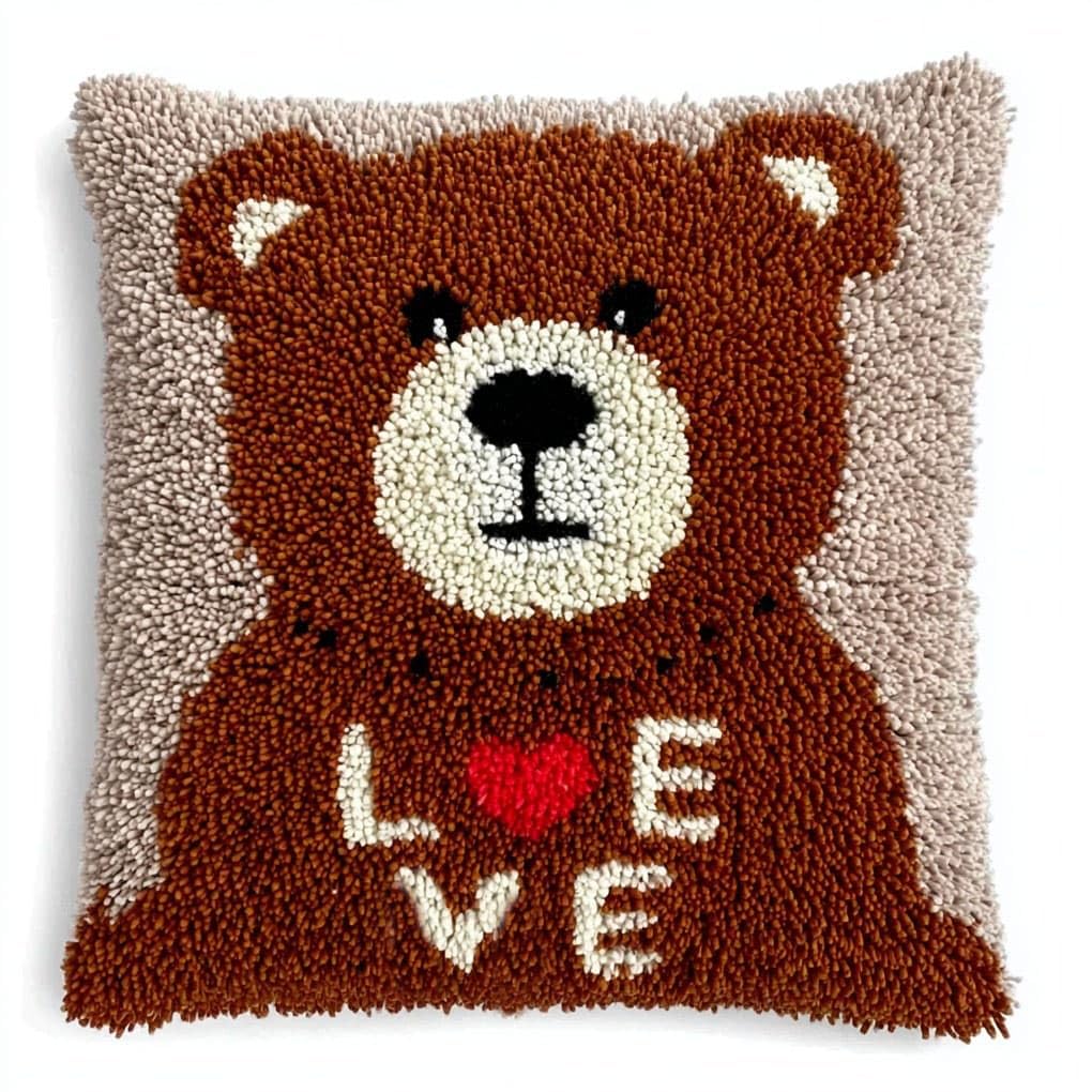 WallustrioaW Latch Hook Kits Pillow Printed Cushion,Heart-Shaped Bear