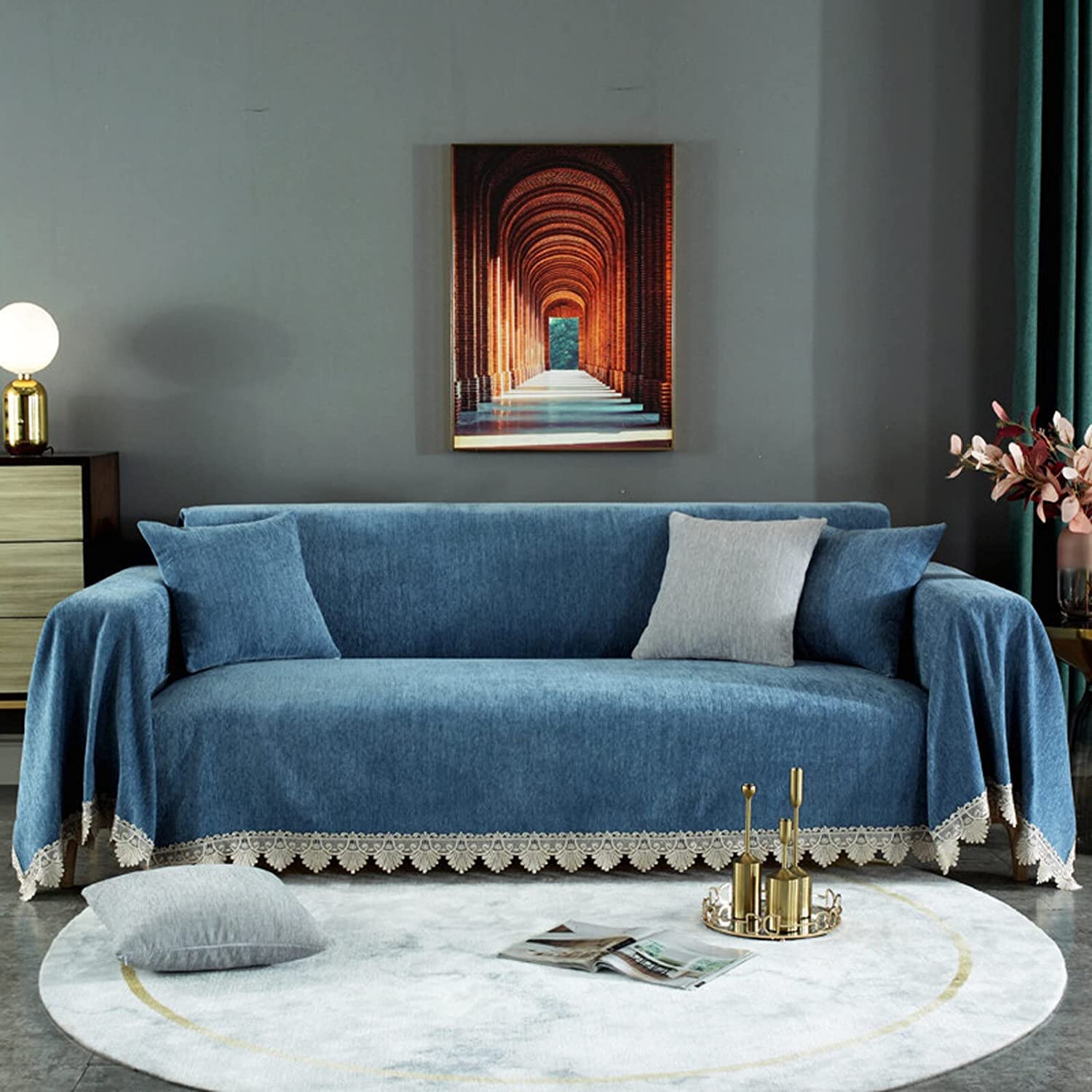 MGEMJMJ Sofa Throw Cover Jacquard Couch Throw Cover Throw Blanket Decorative Couch Furniture Pet Protector Throws Multi-size(Size:180x180cm(71x71inch),Color:B)