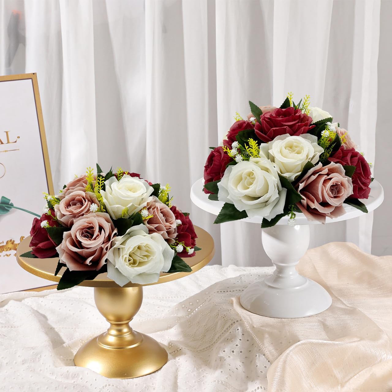 10Pcs Artificial Flower Balls for Centerpieces, Fake Floral Centerpieces Wedding Roses Bouquet for Parties Valentine's Day Wedding and Home Decor (Burgundy & Dusty Rose & White) - Image 6