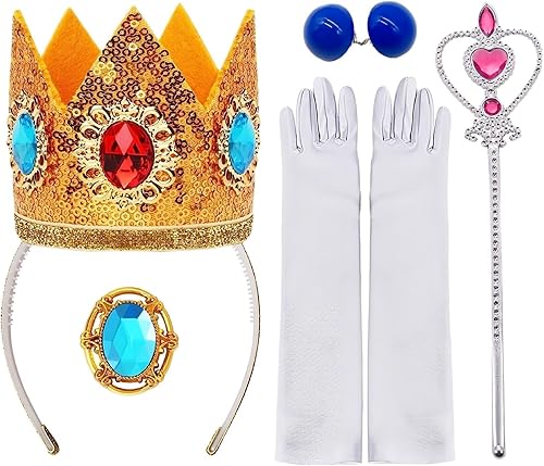 Kit de accesorios de corona de melocotón de princesa de 5 piezas para niña, disfraz de princesa melocotón