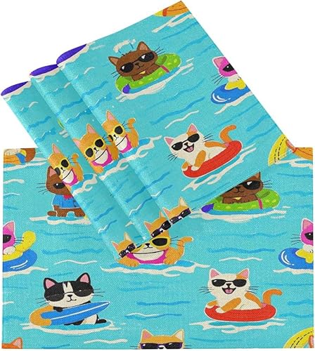 Miniatura 3 de Manteles individuales personalizados de verano con dibujos animados azules para mesa de cocina, mantel individual reutilizable para bebé, juegos de