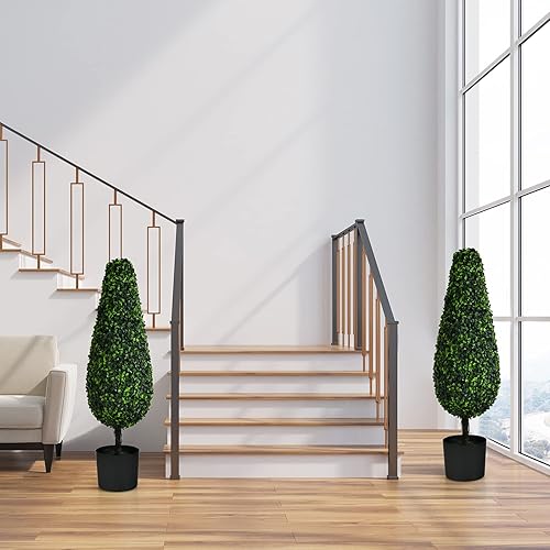Miniatura 6 de BestComfort Juego de 2 árboles de bambú artificial de 5 pies, plantas de vegetación falsa en macetas para interiores y exteriores, hermoso árbol