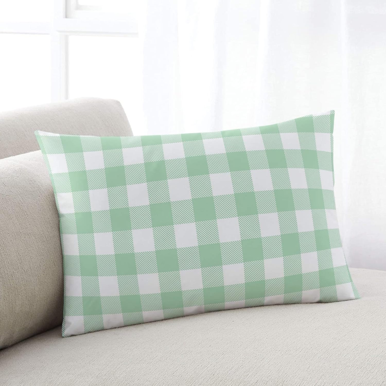 T&H XHome Pillow Covers 24x36 Inch - Body Pastoral Style Light Green Lattice Soft Brushed Microfiber Pillowcases with Hidden Zipper Closure Bed Pillow Shams for Bedroom Sofa Car