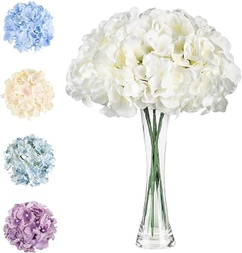 Silk Hydrangea Fake Flower 10pcs DIY Floral Artificial Flower with Stems for Wedding Office Shower Decor Hotel Banquet Home Decor White