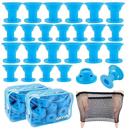 Miniatura 7 de JANYUN 80 rulos mágicos de silicona para el cabello, rizadores nocturnos con red para el cabello, incluye 40 rizadores de silicona grandes, 40