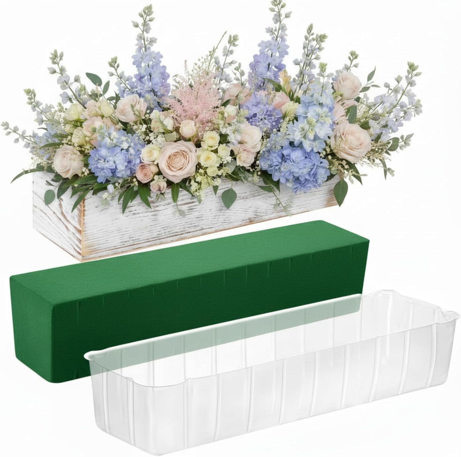 Dandat 2 Set Wood Boxes for Centerpieces 28x5 Inch Rectangle Wooden Planter Box Rustic Wooden Planters with Removable Plastic Liner Floral Foam Blocks for Christmas Wedding Home Garden Decor(Brown)
