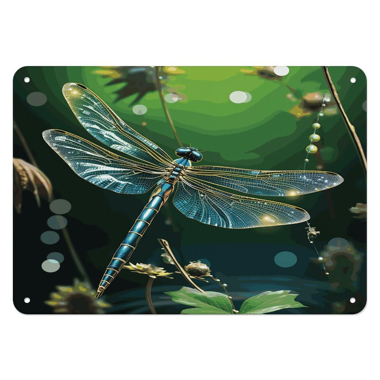 Fodpand Style Dragonfly Green Retro Vintage Metal Tin Sign,Wall Art Decor Garden Plaque Poster For Bedrooms Yard Bars Pubs Patios Porches 7.9X5.5 Inch