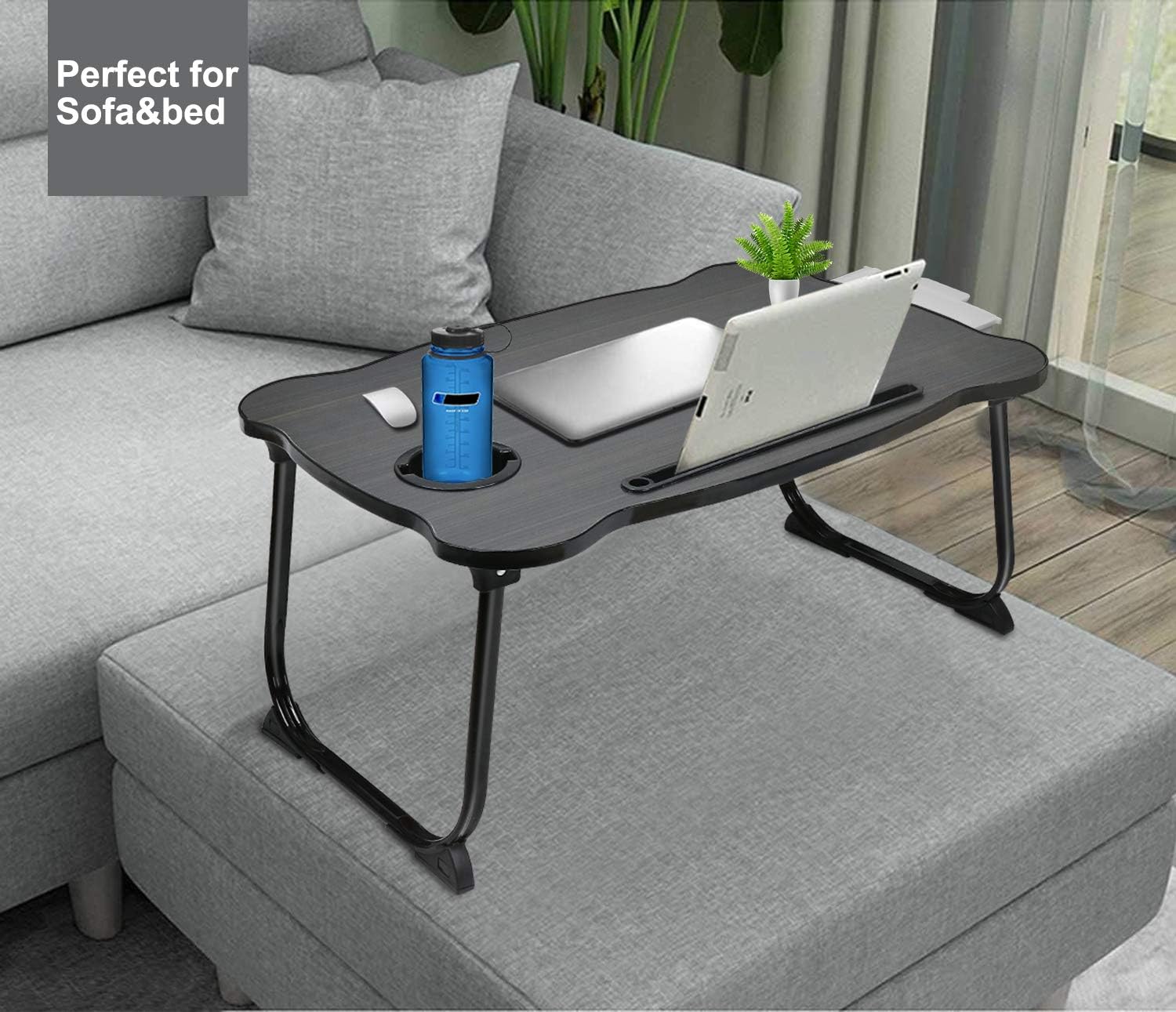 Super Sale 🛒 Zapuno Foldable Laptop Bed Table Lap Table Tray with Storage Drawer and Cup Holder, Lap Desk Laptop Stand Dining Table for Eating, Studying, Working on Bed/Couch/Sofa