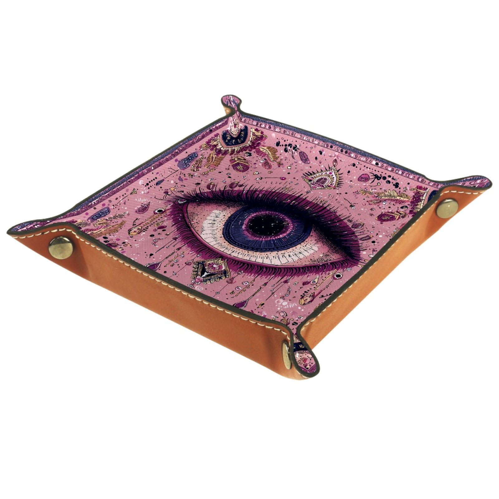 VAPOKF Eye Dice Trays Quadrilateral Dice Folding Tray Microfiber Leather Holder for Table Games RPG DND, 20.5 × 20.5 cm