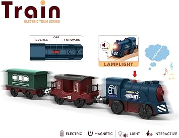 Battery Operated Train for Wooden Tracks, Motorized Train Toy Set for Railway System, Electric Train Compatible with Thomas, Brio, Melissa and Doug