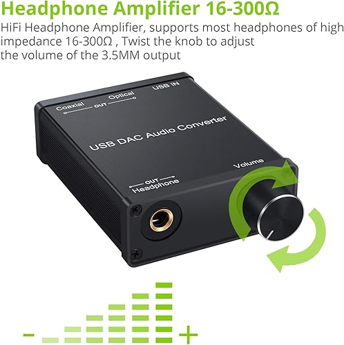 Miniatura 3 de LiNKFOR Amplificador USB DAC y auriculares, coaxialópticosalida de auriculares de 0.250 in, USB a coaxial SPDIF convertidor digital a analógico
