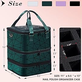 FCQQYWZ Large Nail Polish Organizer Case Hold 84+ Bottles Nail Polish & Nail Lamp, 3 Layers Nail Organizers and Storage for Nail Tech with Divider, Travel Carrying Case(Green)