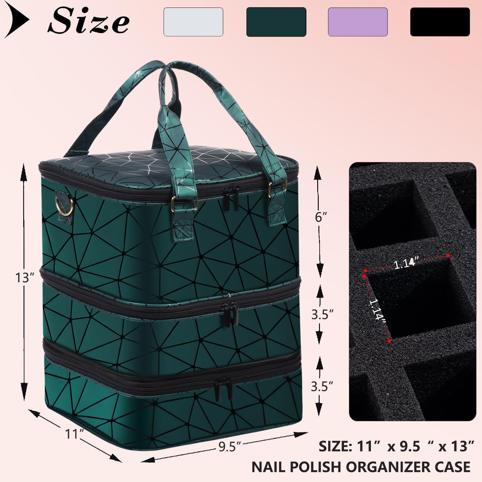 FCQQYWZ Pudełko na lakier do paznokci organizer na lakier do paznokci dwuwarstwowy organizer z uchwytem organizer na zestaw do paznokci pudełko do przechowywania paznokci, Zielony, 84 BOTTLES, moda