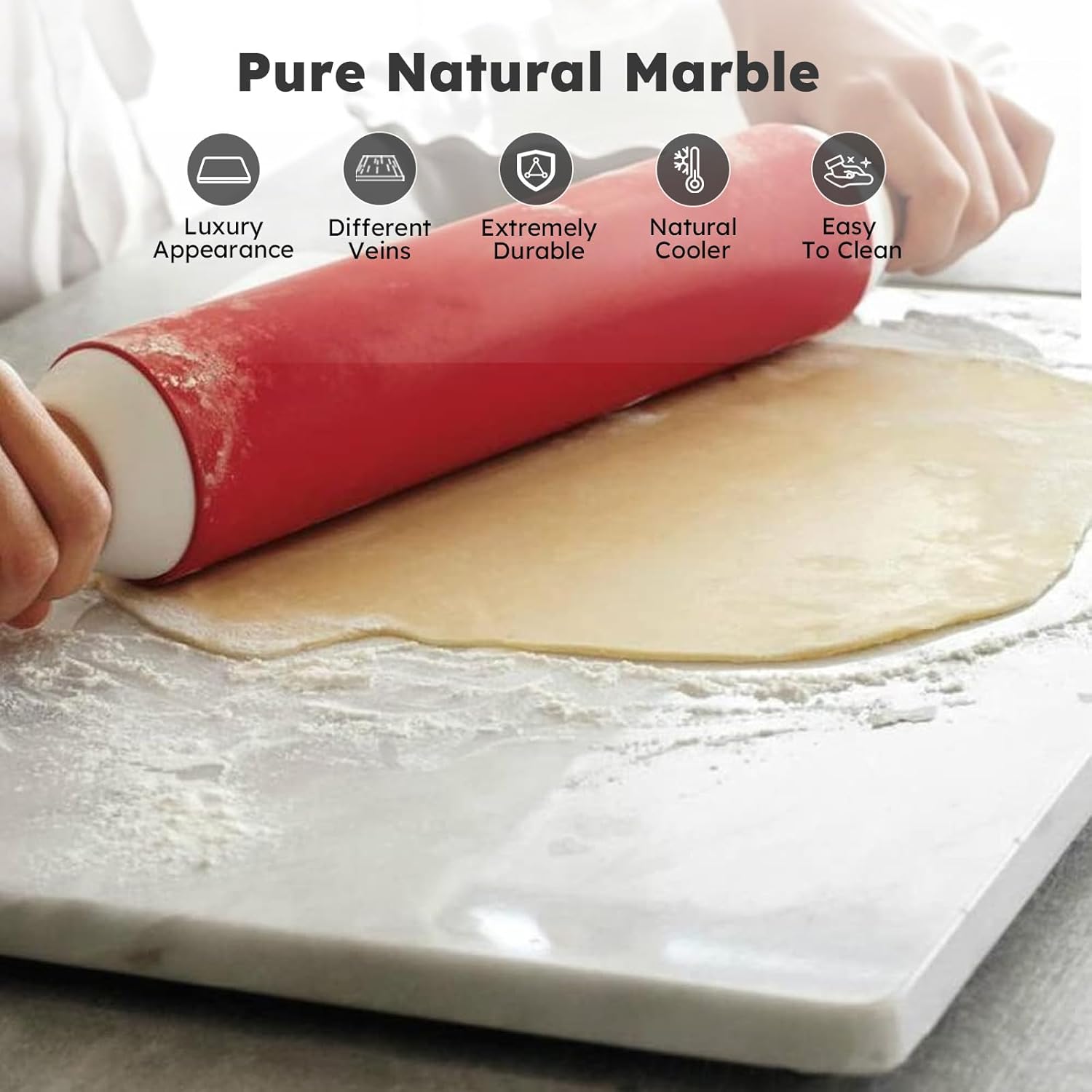 Diflart Natural Marble Pastry Board for Kitchen, 16x20 Inch, White, Stone Cutting Board Large for Dough Chocolate, Carrara Bianco, Marble Slab Christmas Thanksgiving Gift 20"L x 16"W White with Grey Veins