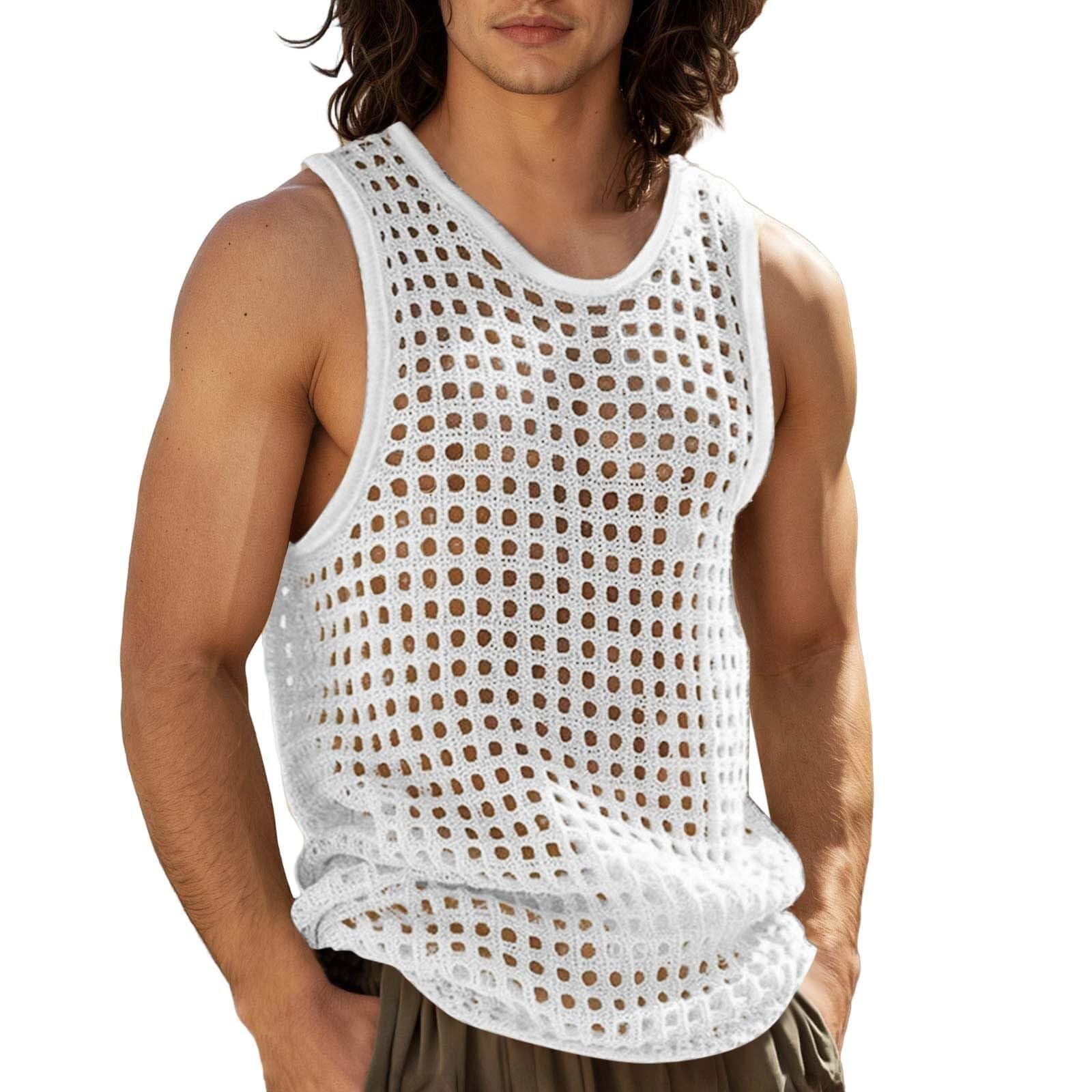 Canotta da uomo senza maniche, in maglia a rete, con motivo traforato | Design arioso in maglia a rete, vestibilità comoda, versatile, scollo rotondo femminile