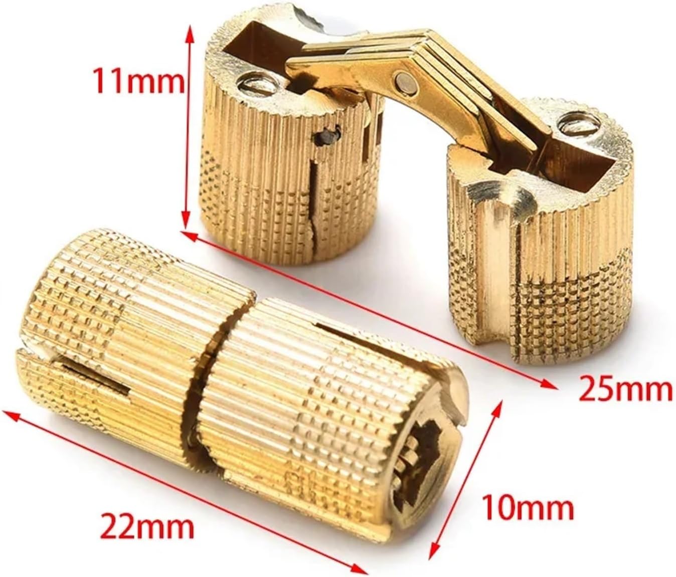 8-18mm Coppers Bucket Hinge Invisible Concealed Cabinet Cylindrical Brass Furniture Hardware Installation(10mm 6pcs)