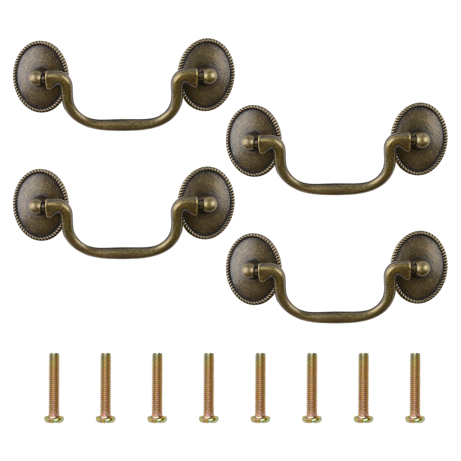 INCREWAY 4Pcs Drop Bail Cabinet Handles, Antique Drawer Pulls for Kitchen Dresser Furniture Hardware, Classic Metal Pull Handles for Cupboard Wardrobe Cabinet — image 1