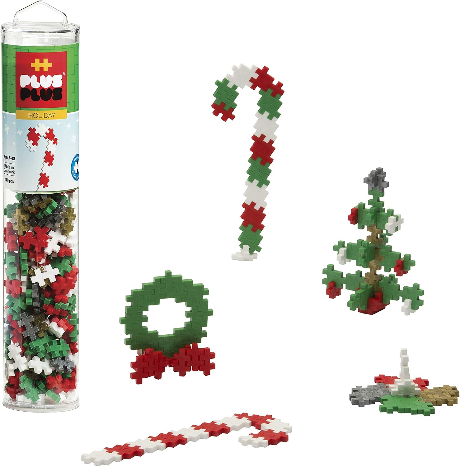 PLUS PLUS – Instructed Tube – 240 Piece Holiday Mix – Construction Building STEM | STEAM Toy, Interlocking Mini Puzzle Blocks for Kids